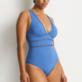 Essentials Edit Spliced One Piece Swimsuit Denim Blue