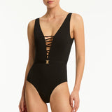India Hicks Lattice One Piece Swimsuit Black