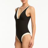India Hicks Border One Piece Swimsuit Black