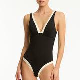 India Hicks Border One Piece Swimsuit Black