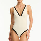 India Hicks Border One Piece Swimsuit Coconut