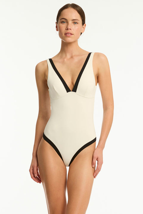 India Hicks Border One Piece Swimsuit Coconut