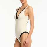 India Hicks Border One Piece Swimsuit Coconut