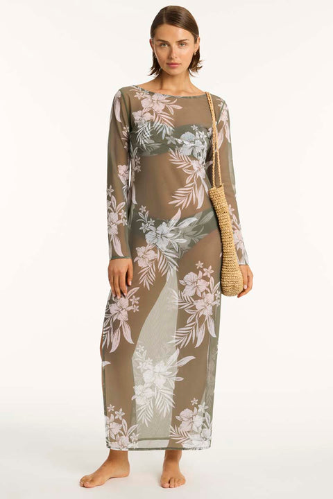 Aloha Mesh Long Dress Khaki