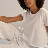Jada Organic Cotton Knit Boxy Tee & Wide Leg Pant White/Navy Spot
