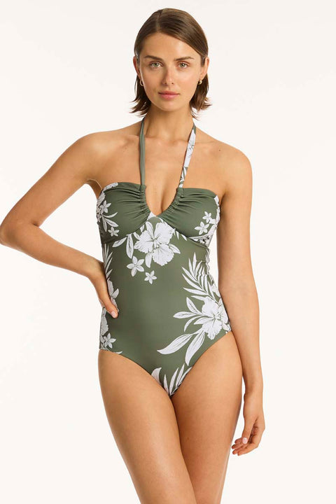 Aloha Halter Bandeau One Piece Khaki