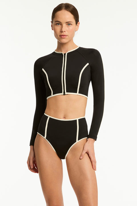 India Hicks Bound Zip Front Crop Top Black