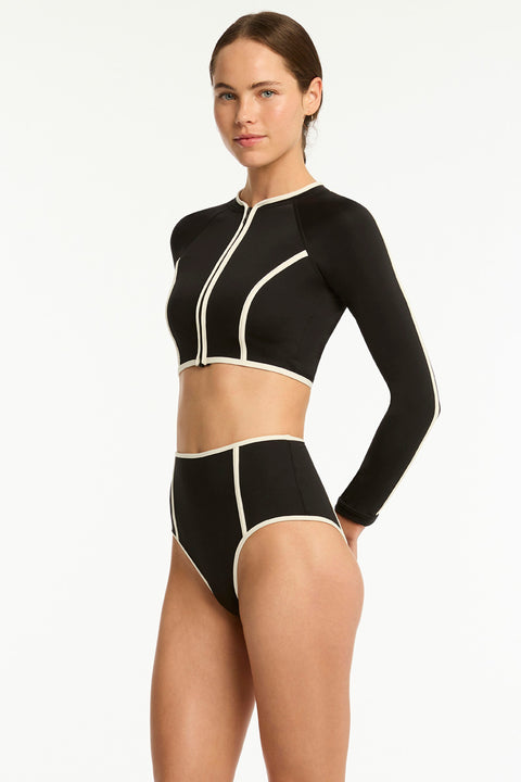 India Hicks Bound Zip Front Crop Top Black