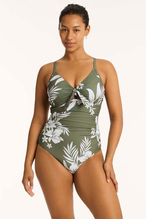 Aloha Tie Front DD/E One Piece Khaki