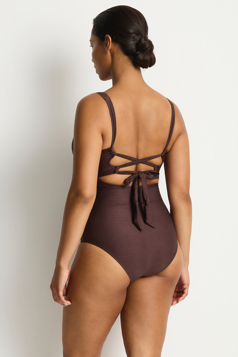 Zen Cross Front Tie Back One Piece Swimsuit Cocoa