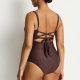 Zen Cross Front Tie Back One Piece Swimsuit Cocoa