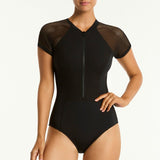Drift Short Sleeve Mesh One Piece Surf Suit Black