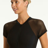 Drift Short Sleeve Mesh One Piece Surf Suit Black