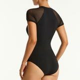 Drift Short Sleeve Mesh One Piece Surf Suit Black