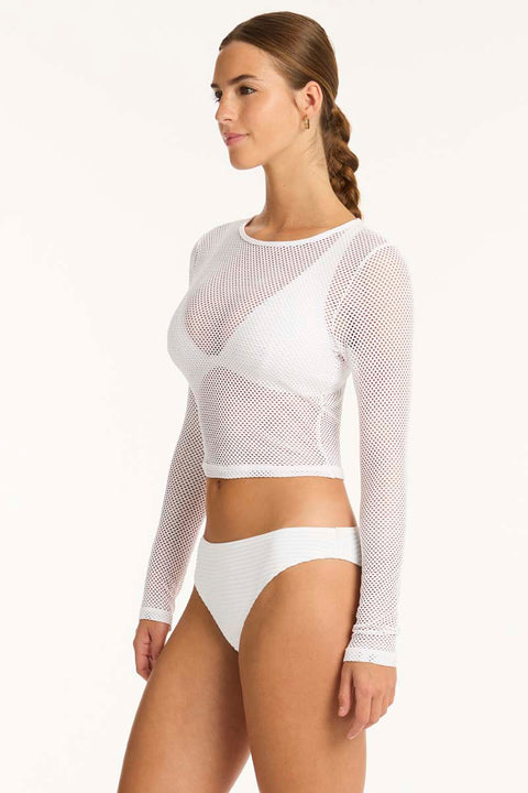 Drift Mesh Crop Top White