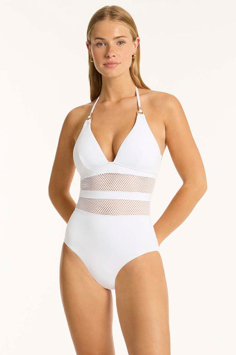 Drift Longline Halter One Piece White