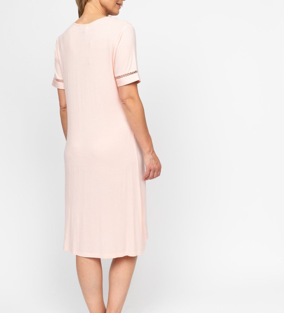 Nora Rose Sally Short Nightdress back view with rounded back neckline and relaxed fit.