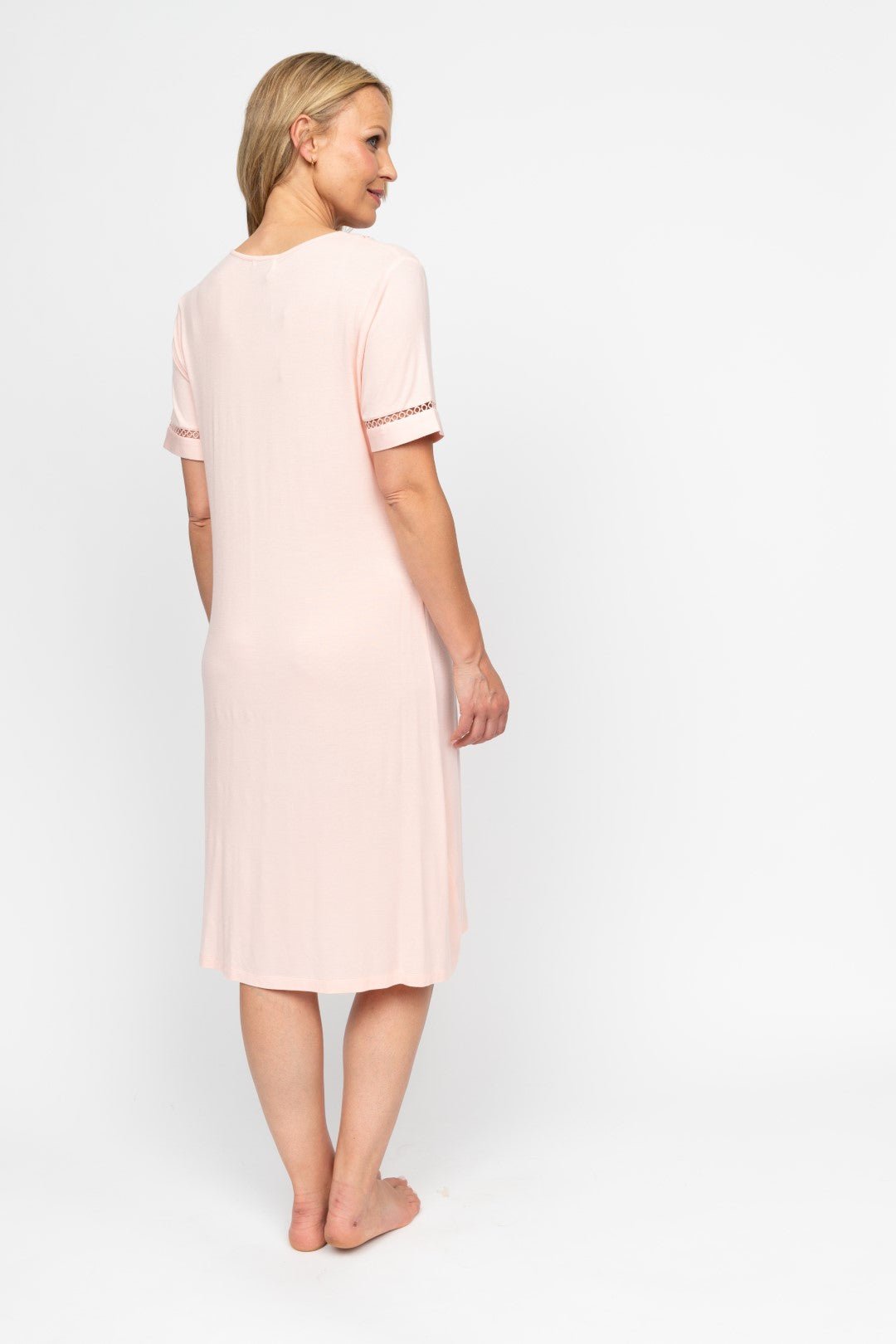 Nora Rose Sally Short Nightdress back view with rounded back neckline and relaxed fit.