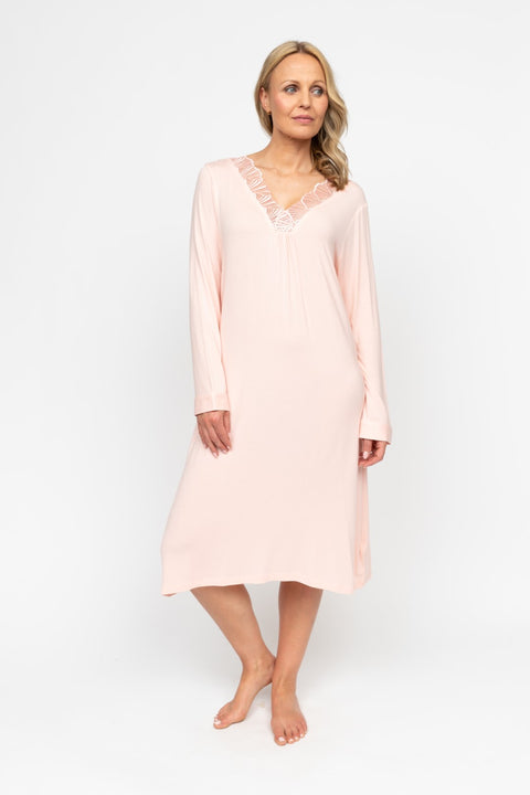 Sally Modal Jersey Long Sleeve Nightdress Peach