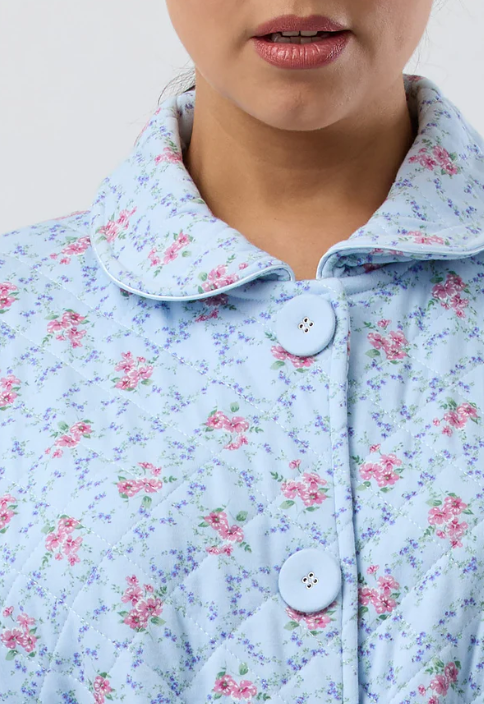 Posy Poly/Cotton Knit Quilted Robe Blue