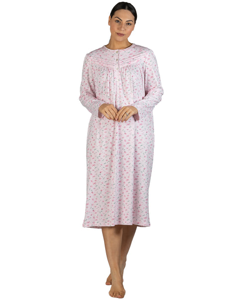 Peony Poly/Cotton Cosy Mid Length Nightie Pink