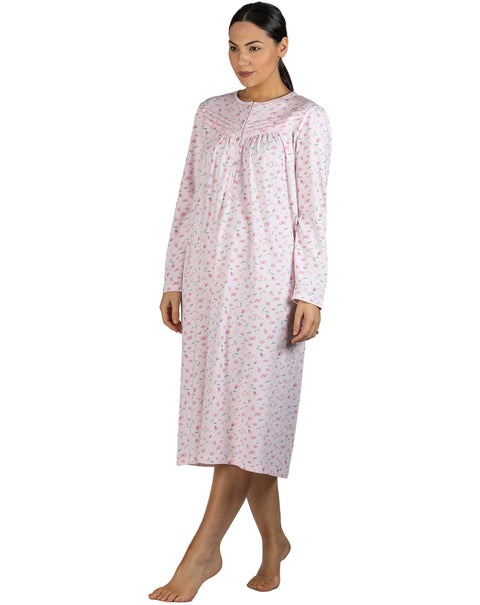 Peony Poly/Cotton Cosy Mid Length Nightie Pink