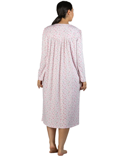 Peony Poly/Cotton Cosy Mid Length Nightie Pink