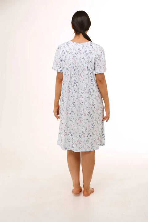 Meadow Short Sleeve Cotton Jersey Nightie Blue