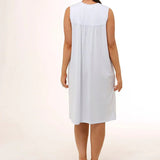 Embroidered Sleeveless Poly Cotton Jersey Nightie Blue