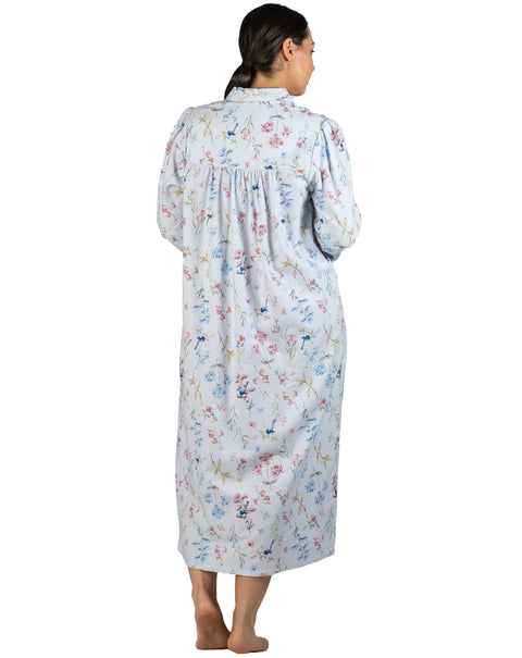 Botanical Flannelette Long Nightie Blue