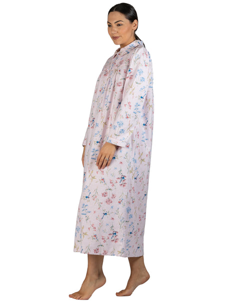 Botanical Flannelette Long Nightie Pink