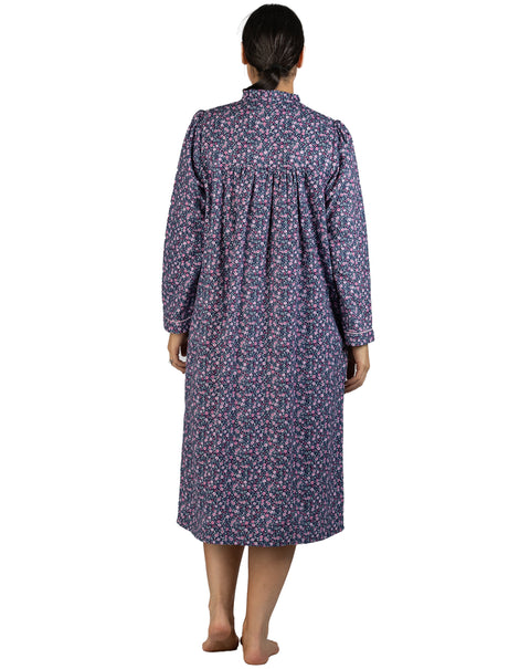 Rose Flannel Mid Length Nightie Navy