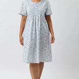 Pansies Short Sleeve Cotton Nightie Blue