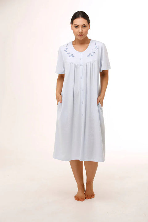 Embriodered Short Sleeve Brunch Coat Blue