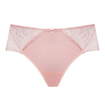 Amelia Midi Brief in Powder Rose by Samanta, featuring delicate German floral lace and a mid to high rise fit, available at The Foundation.