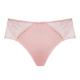 Amelia Midi Brief in Powder Rose by Samanta, featuring delicate German floral lace and a mid to high rise fit, available at The Foundation.