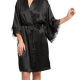 Scarlett Silk Robe with Lace Edge Black