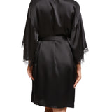 Scarlett Silk Robe with Lace Edge Black