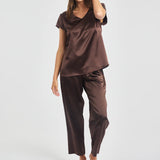 Silk Plunge Cap Sleeve Top Chocolate