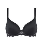 Simone Pérèle Caresse 3D Plunge Contour T-Shirt Bra in Black from The Foundation, featuring breathable spacer cups and lace back detail.