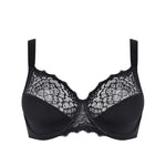 Simone Pérèle Caresse Full Cup Bra in Black from The Foundation, featuring 3-part supportive cups, lace finish, and cotton lining.