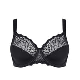 Simone Pérèle Caresse Full Cup Bra in Black from The Foundation, featuring 3-part supportive cups, lace finish, and cotton lining.