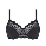 Flat lay of Simone Perele Caresse black soft cup bra—The Foundation