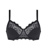 Flat lay of Simone Perele Caresse black soft cup bra—The Foundation