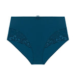 Prestige Blue Delice Full Brief by Simone Perele, high waist, Guipure lace, and sculpted silhouette. Flat lay