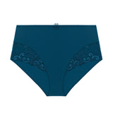 Prestige Blue Delice Full Brief by Simone Perele, high waist, Guipure lace, and sculpted silhouette. Flat lay