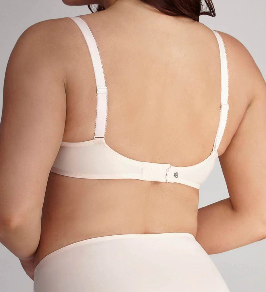Back view of Delice Control Full Cup Bra blush colour showing U-shaped ballet back and adjustable straps.