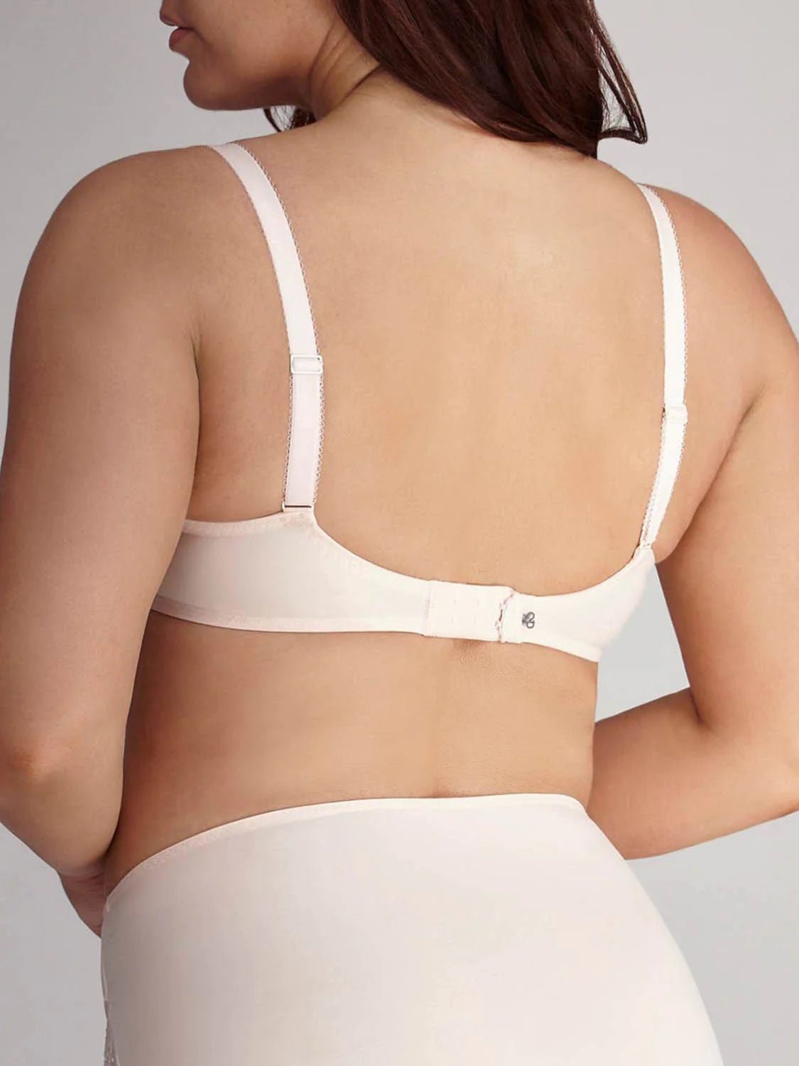 Back view of Delice Control Full Cup Bra blush colour showing U-shaped ballet back and adjustable straps.