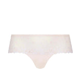 Flat lay shot of Delice Shorty Brief Blush, with low rise and subtle blush pink embroidery