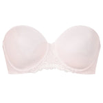 Product flat lay of Simone Perele Delice Strapless Bra – blush seamless strapless bra with silicone lined band